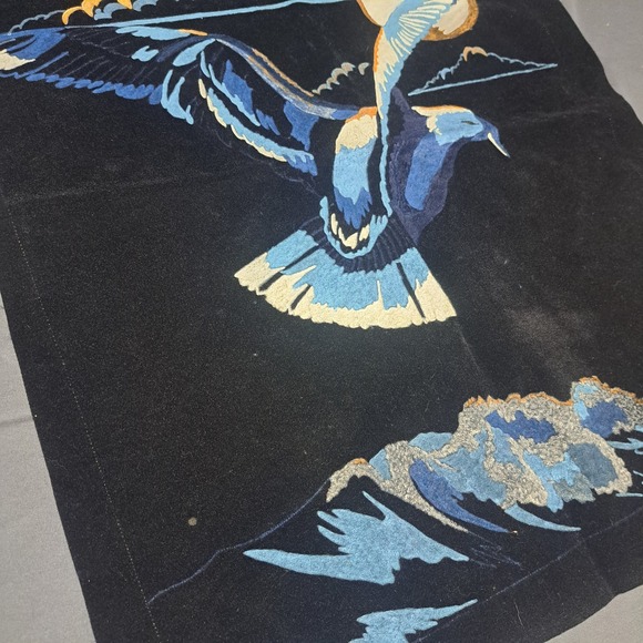 Velvet Print Bird Over Water In Moonlight 16 x 20 Made In USA Blue White Black - Picture 3 of 7